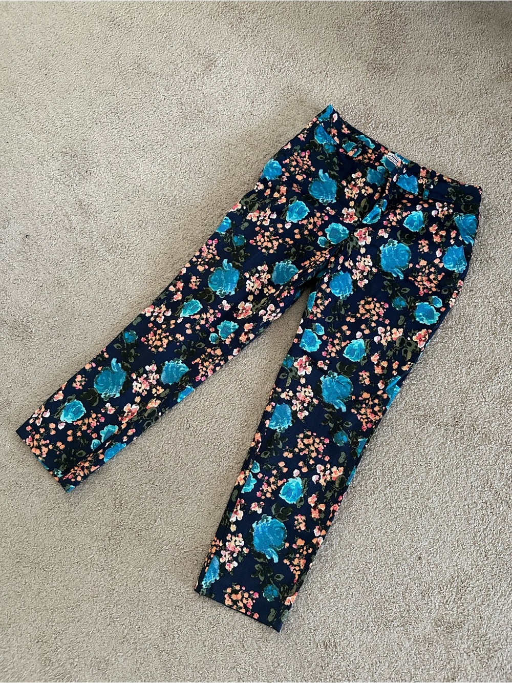Merona Navy Straight Leg Jeans with Teal & Pink Floral Print